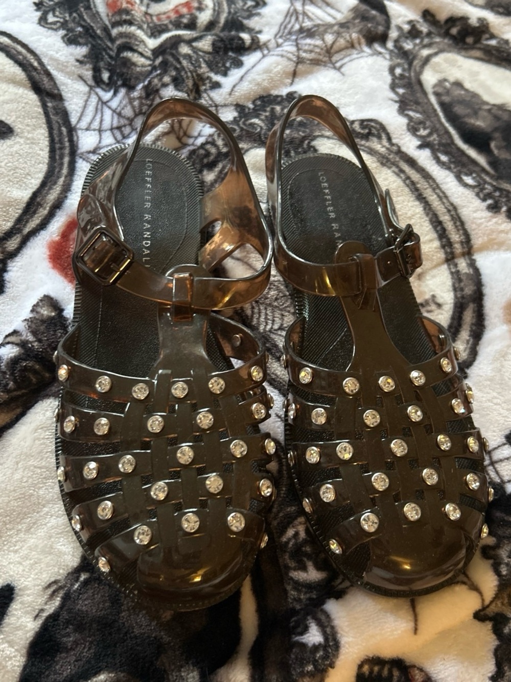 Loeffler randall brown Rhys Jelly Sandals with Rhinestone Accents